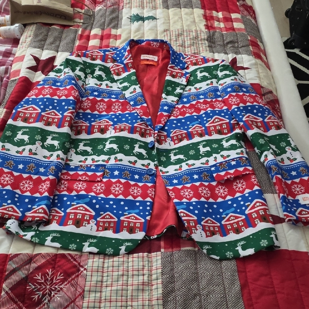 OppoSuits Festive Red, Green, and Blue Blazer